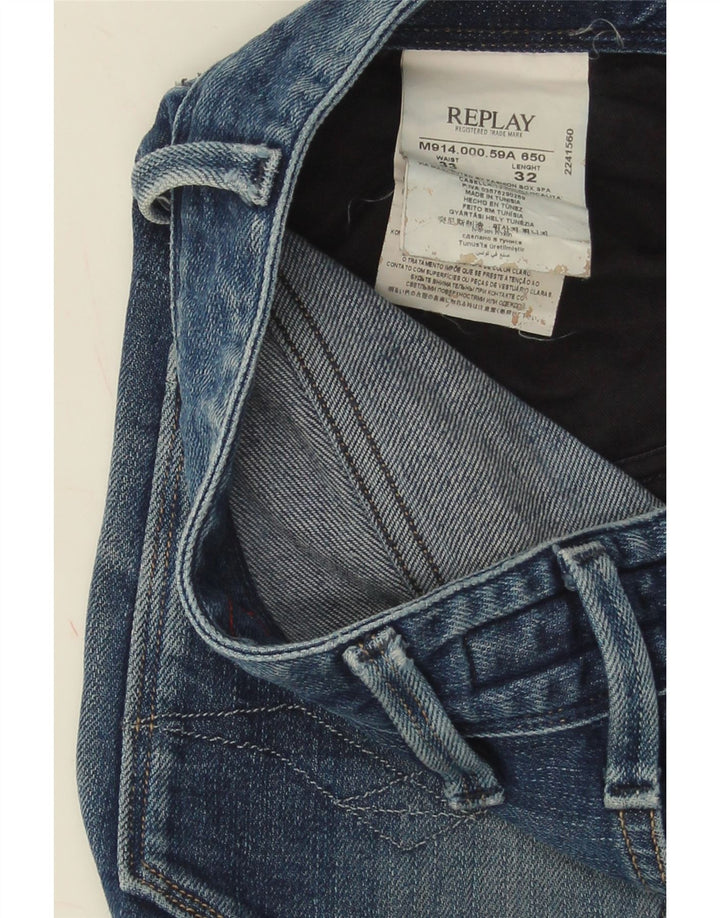 Replay Mens Slim Jeans W33 L32 Blue Cotton