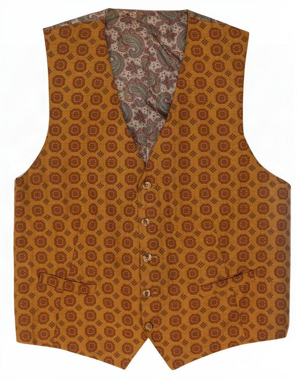 Vintage Mens Waistcoat Medium Brown Floral