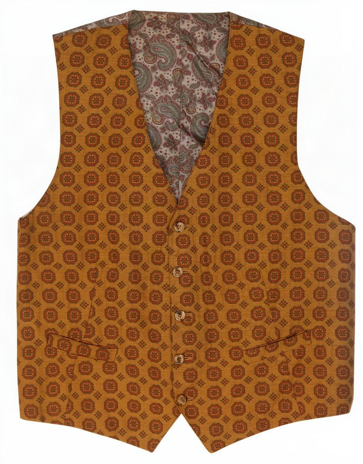 Vintage Mens Waistcoat Medium Brown Floral