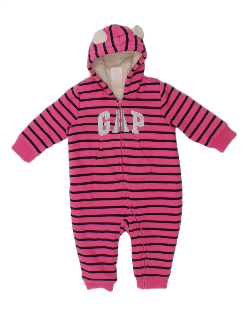 GAP Baby Girls Graphic Hooded Jumpsuit 6-9 Months  Pink Striped Cotton Vintage Gap and Second-Hand Gap from Messina Hembry 
