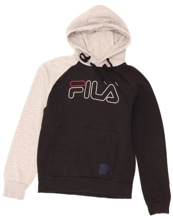 Fila Mens Graphic Regular Fit Hoodie Jumper XS Black Colourblock Cotton