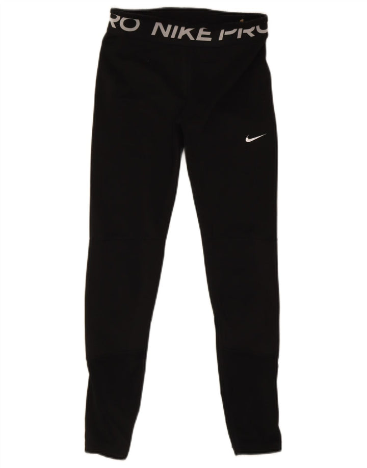 Nike Womens Dri Fit Graphic Leggings UK 14 Large Black Polyester