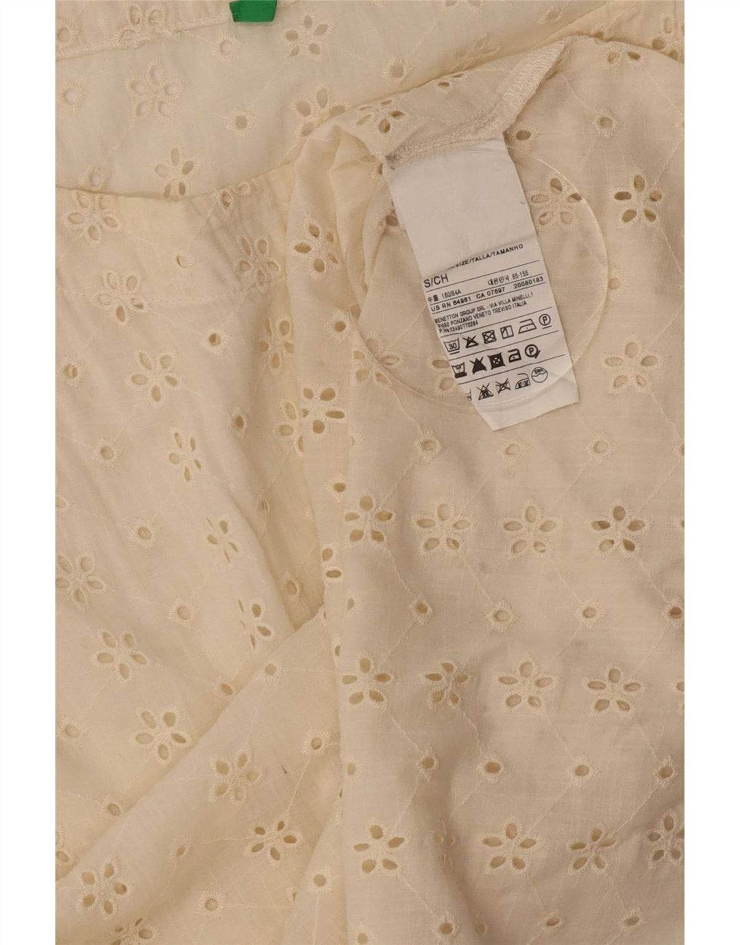 Benetton Womens Blouse Top UK 10 Small Off White Cotton