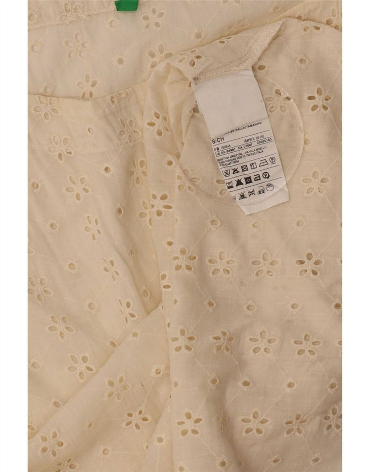 Benetton Womens Blouse Top UK 10 Small Off White Cotton