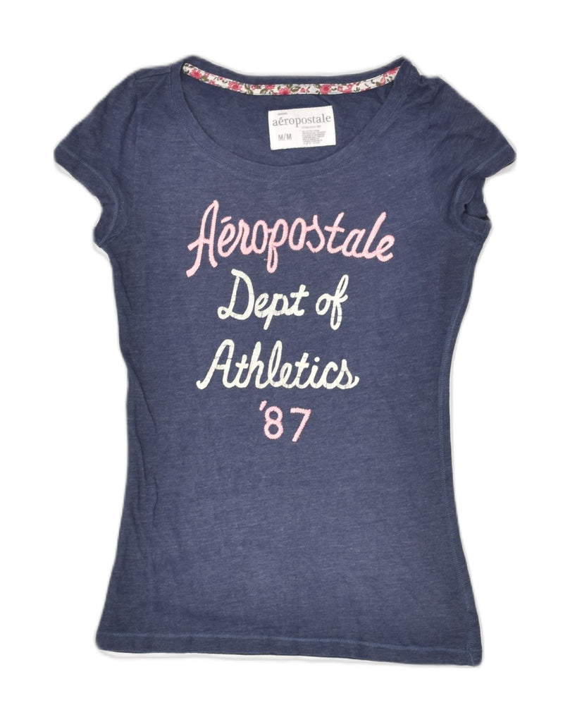 AEROPOSTALE Womens Graphic T-Shirt Top UK 12 Medium Navy Blue Cotton | Vintage Aeropostale | Thrift | Second-Hand Aeropostale | Used Clothing | Messina Hembry 