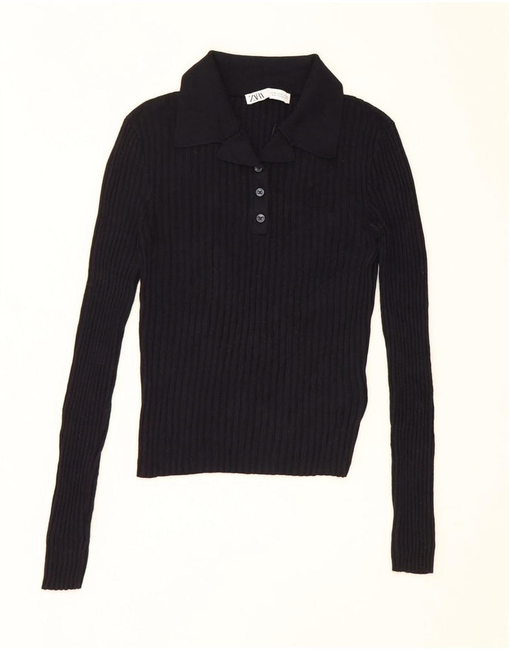 Zara Womens Crop Top UK 12 Medium Navy Blue Viscose