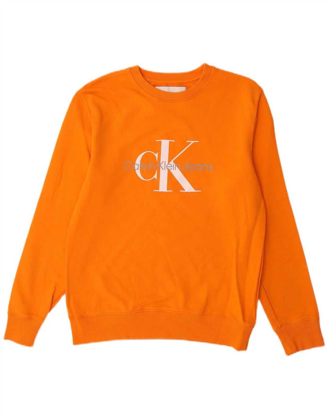 Calvin Klein Jeans Mens Graphic Sweatshirt Jumper Medium Orange Cotton