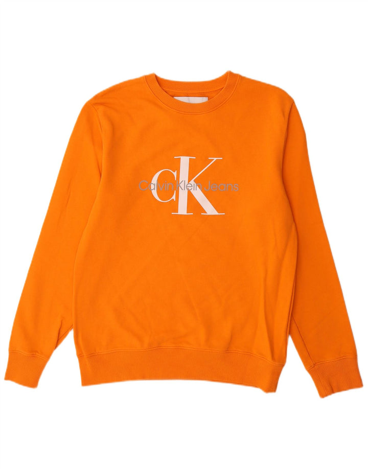 Calvin Klein Jeans Mens Graphic Sweatshirt Jumper Medium Orange Cotton