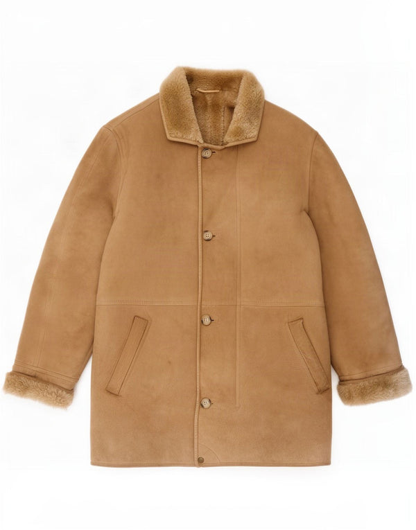 Vintage Mens Shearling Overcoat IT 52 XL Beige