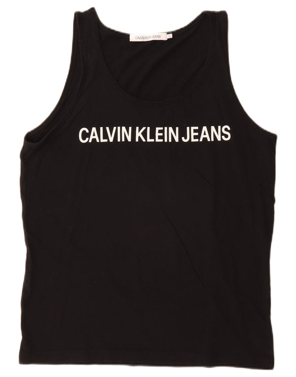 Calvin Klein Jeans Womens Graphic Vest Top UK 16 Large Black Cotton