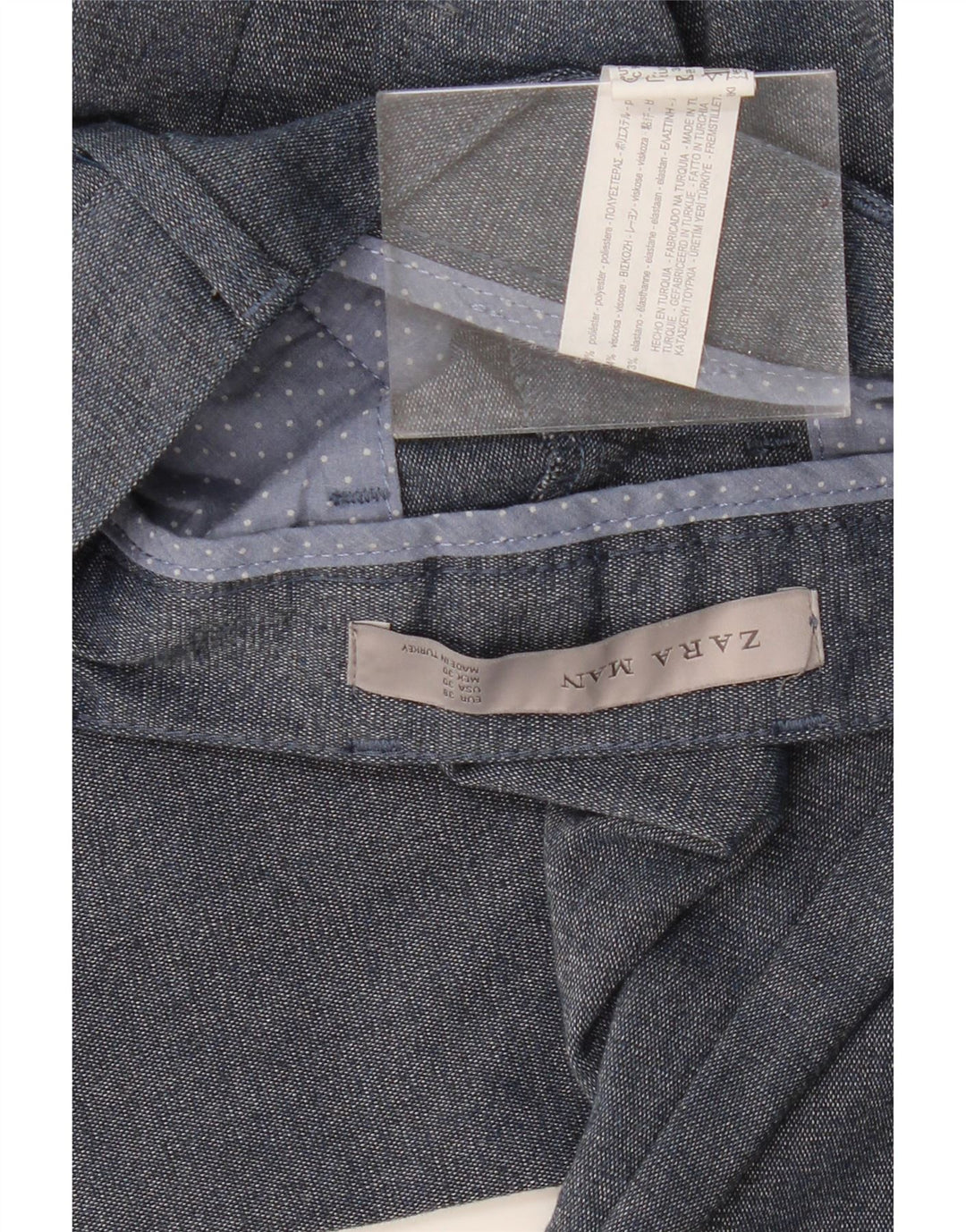 ZARA Mens Slim Suit Trousers EU 38 Small W30 L28 Navy Blue Polyester