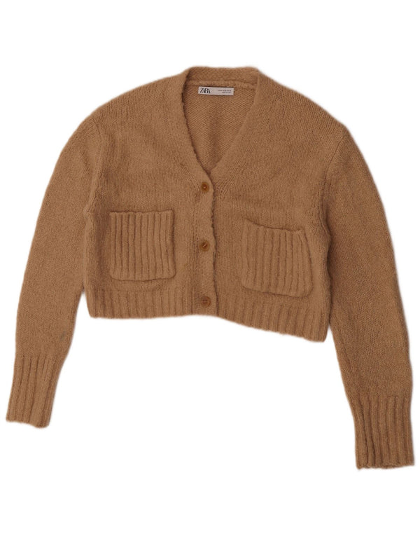 Zara Womens Crop Cardigan Sweater UK 14 Medium Beige Alpaca Wool