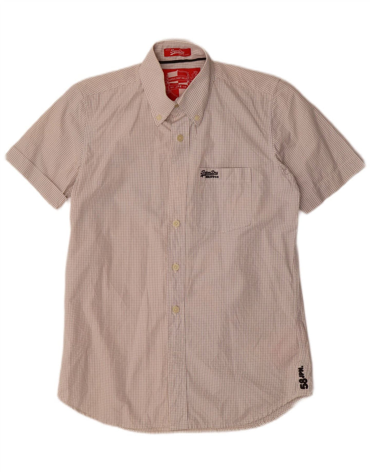 Superdry Mens Short Sleeve Shirt Medium Off White Check Cotton