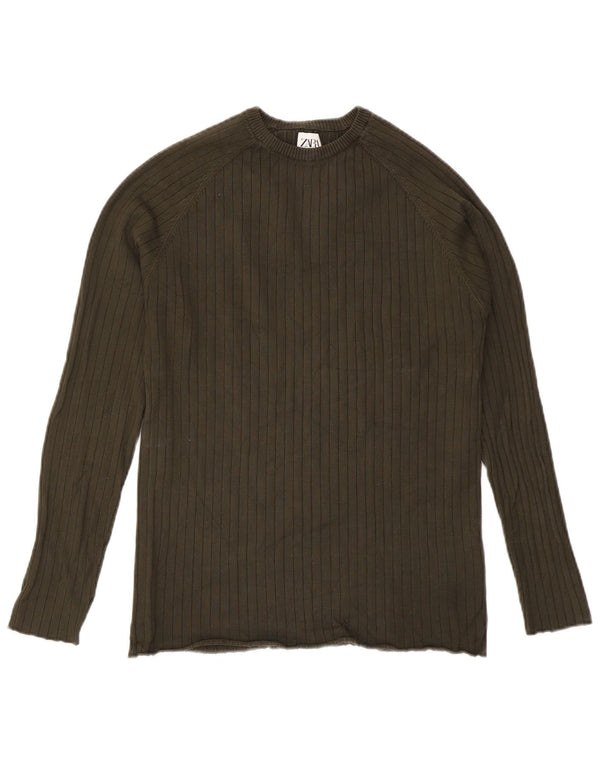 Zara Mens Crew Neck Jumper Sweater Large Khaki