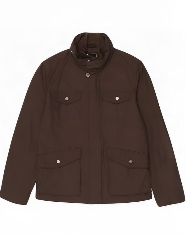 Zara Mens Hooded Utility Jacket UK 40 Large Brown Polyester