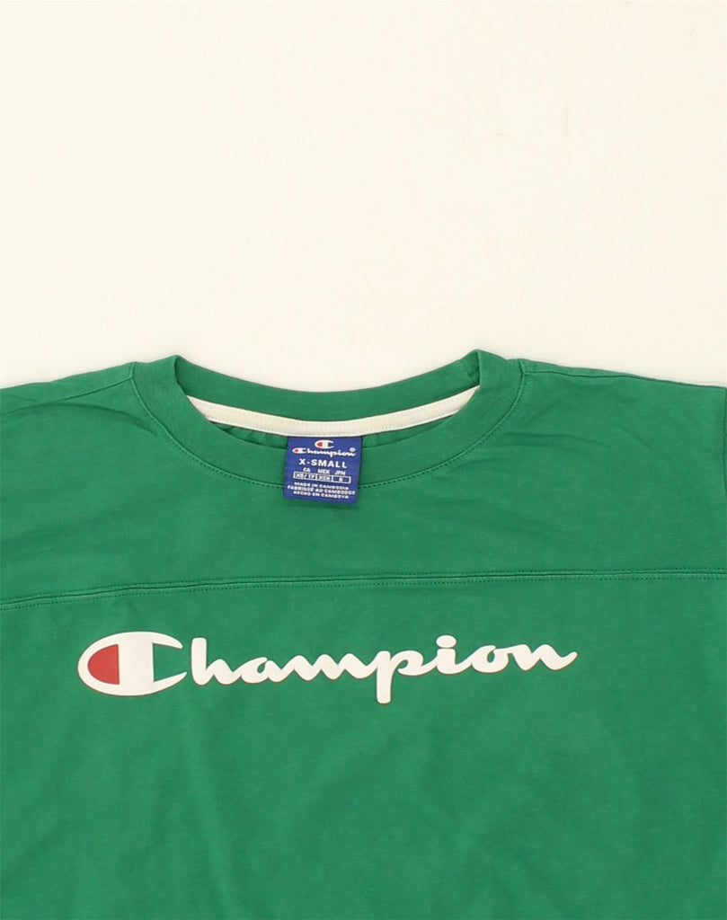 CHAMPION Womens Crop Graphic T-Shirt Top UK 6 XS Green Cotton | Vintage Champion | Thrift | Second-Hand Champion | Used Clothing | Messina Hembry 