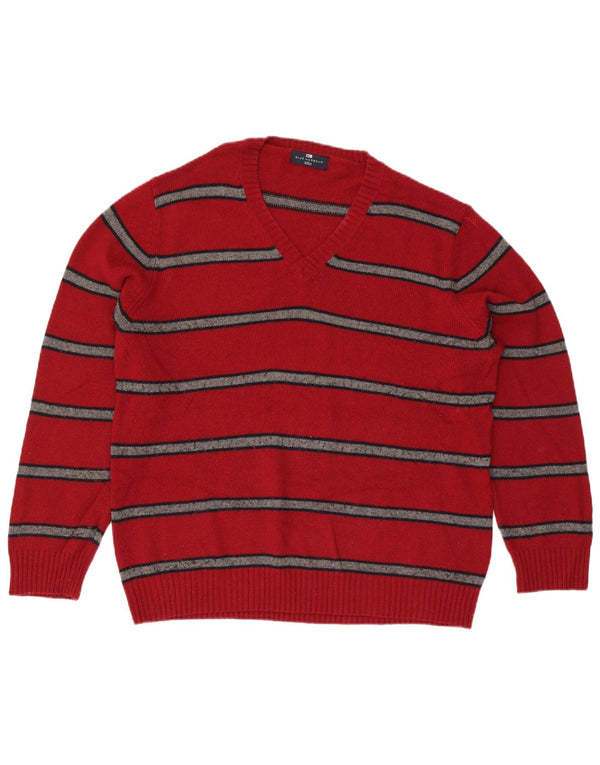 Marks & Spencer Mens Blue Harbour V-Neck Jumper Sweater Large Red Striped