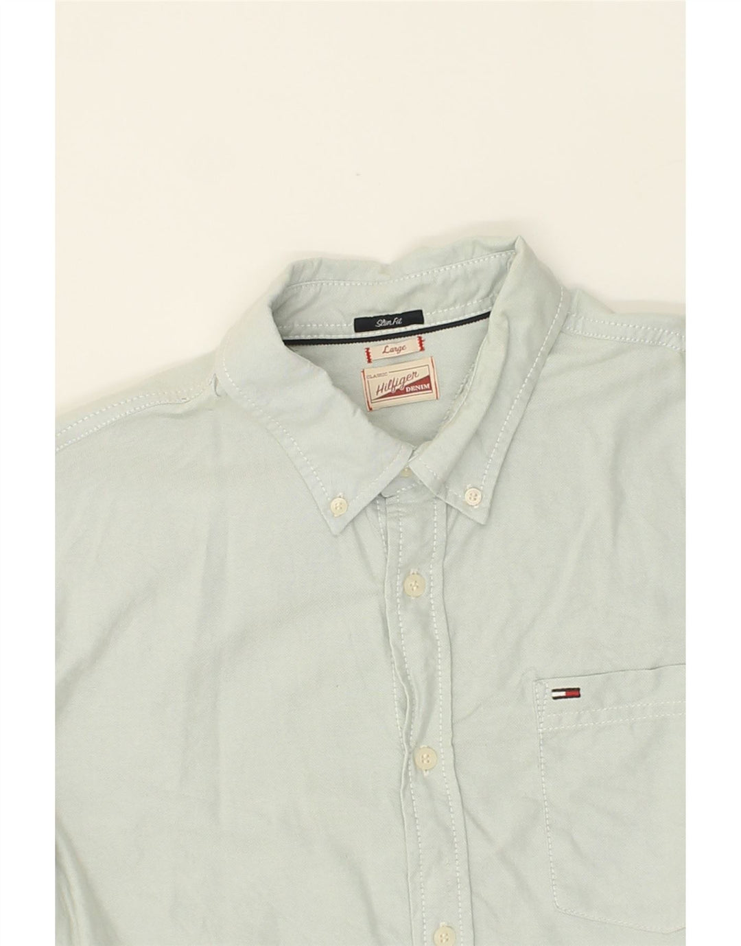 TOMMY HILFIGER Mens Slim Fit Shirt Large Blue Cotton Vintage Tommy Hilfiger and Second-Hand Tommy Hilfiger from Messina Hembry 