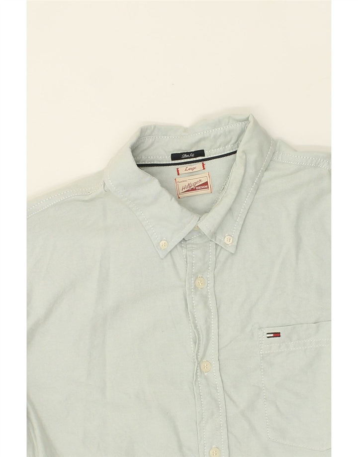 TOMMY HILFIGER Mens Slim Fit Shirt Large Blue Cotton Vintage Tommy Hilfiger and Second-Hand Tommy Hilfiger from Messina Hembry 