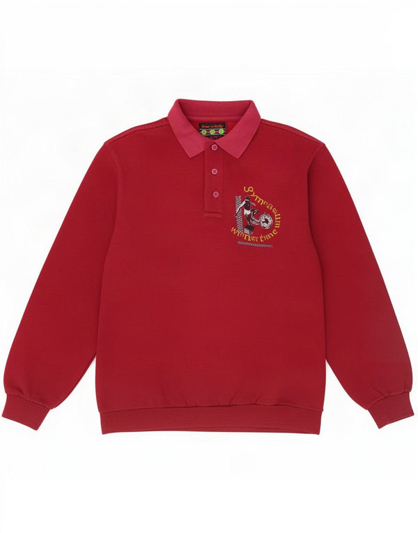 Vintage Mens Graphic Polo Neck Sweatshirt Jumper Large Red Cotton