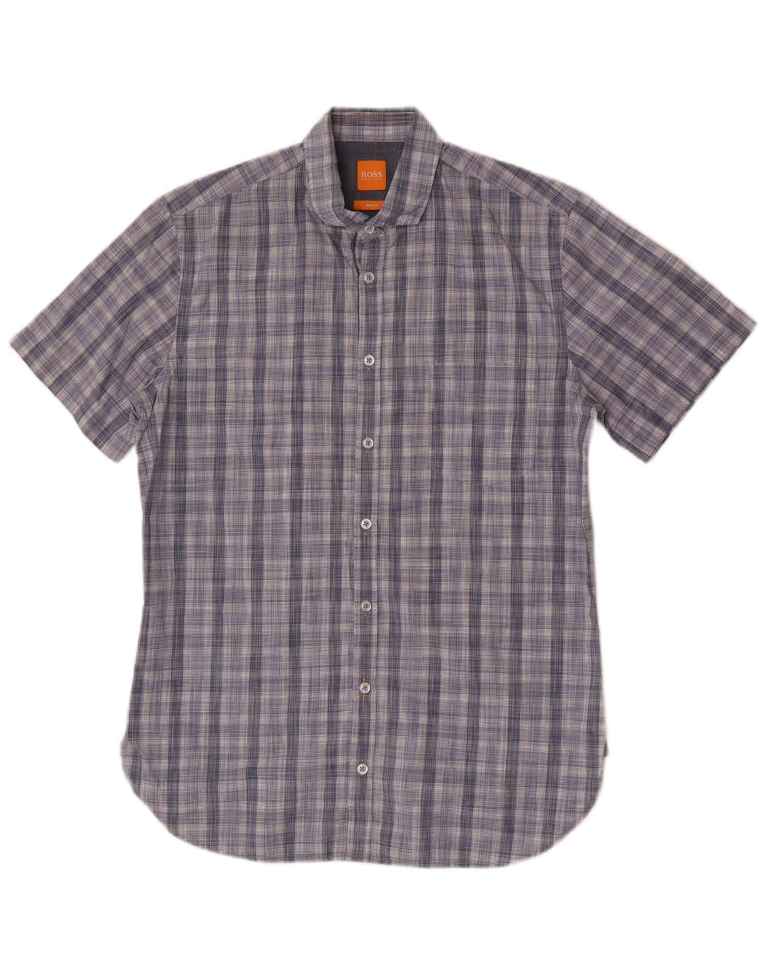 Hugo Boss Mens Short Sleeve Slim Fit Shirt Medium Blue Check Cotton