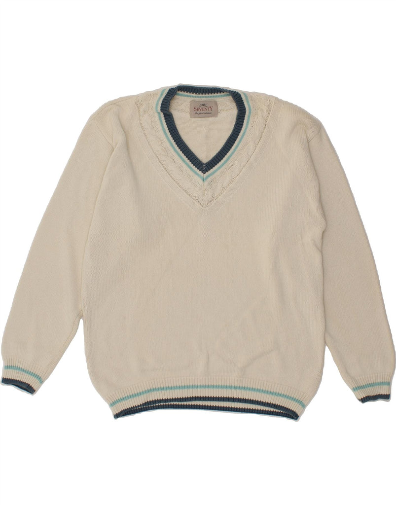 SEVENTY Mens V-Neck Jumper Sweater Large Off White Vintage Seventy and Second-Hand Seventy from Messina Hembry 