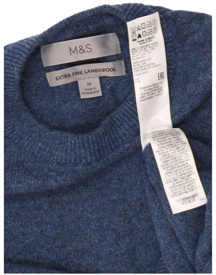 Marks & Spencer Mens Crew Neck Jumper Sweater Medium Blue Wool