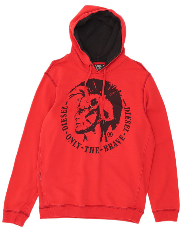Diesel Mens Graphic Hoodie Jumper Medium Red Cotton