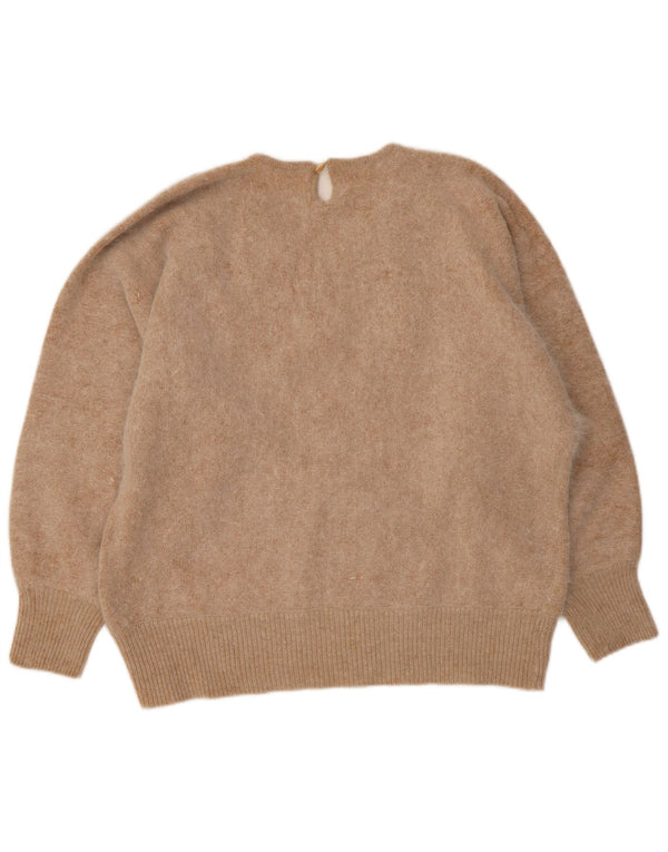 Vintage Womens Crew Neck Jumper Sweater UK 14 Large Beige Paisley Angora