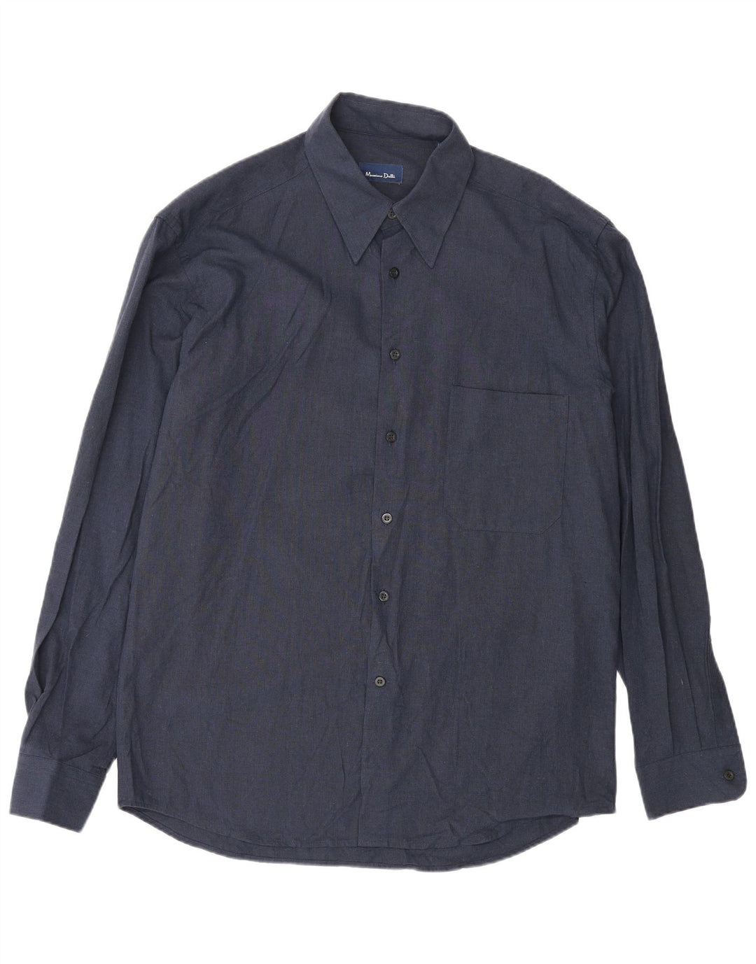 Massimo Dutti Mens Shirt Size 42 Large Navy Blue Viscose