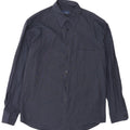 Massimo Dutti Mens Shirt Size 42 Large Navy Blue Viscose