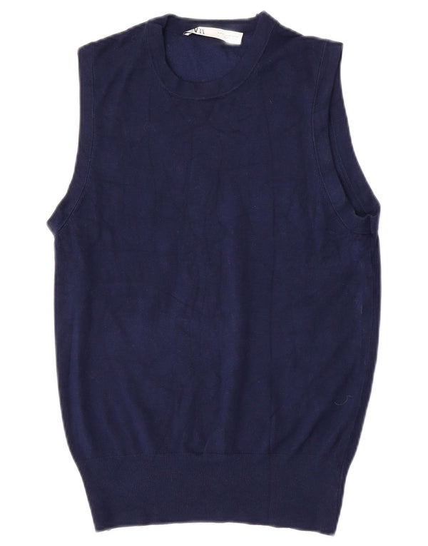 Zara Womens Vest Tank Top UK 12 Medium Navy Blue Viscose
