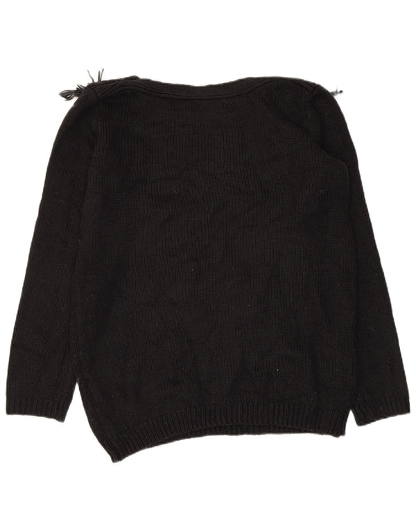 Joseph A Womens Boat Neck Jumper Sweater UK 10 Small Black Geometric