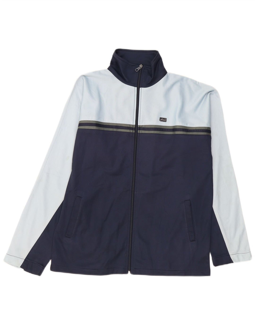Asics Mens Tracksuit Top Jacket Medium Navy Blue Colourblock