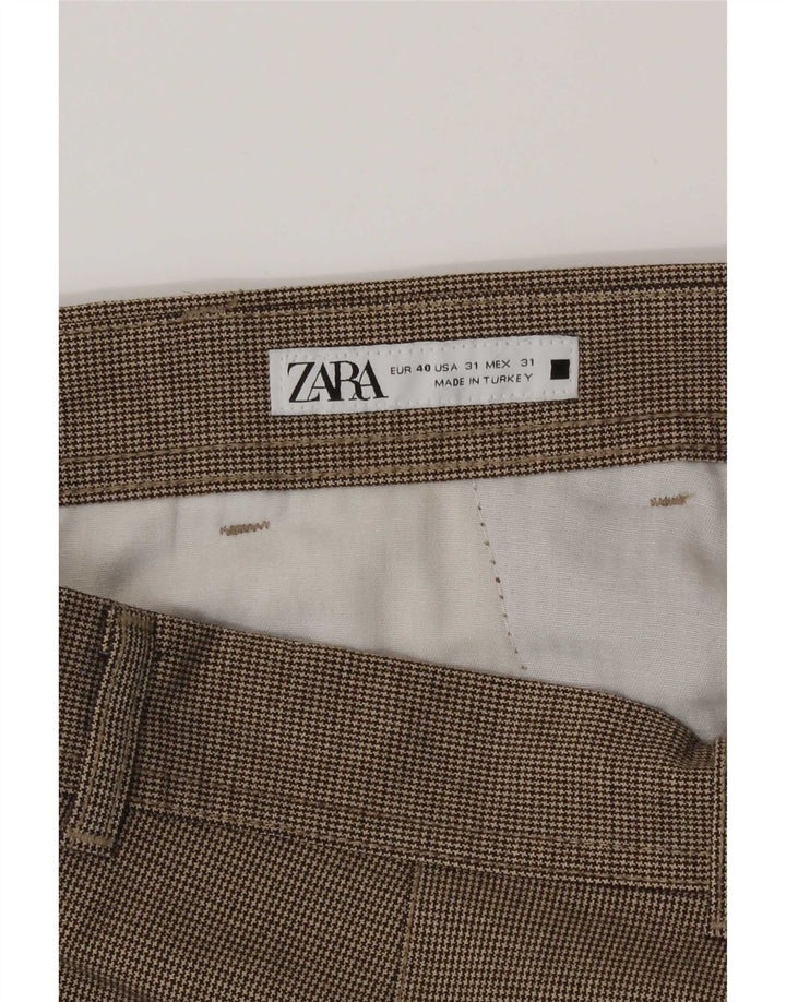Zara Mens Crop Chino Trousers Medium W31 L24 Brown Houndstooth