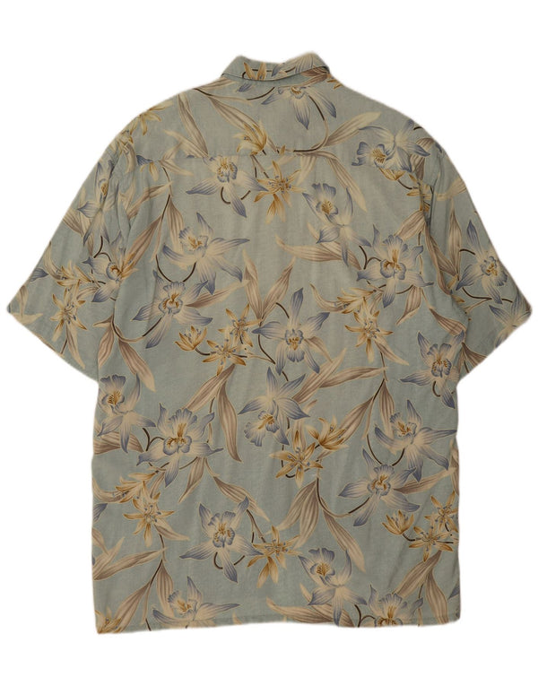 Vintage Mens Short Sleeve Shirt Large Blue Floral Rayon