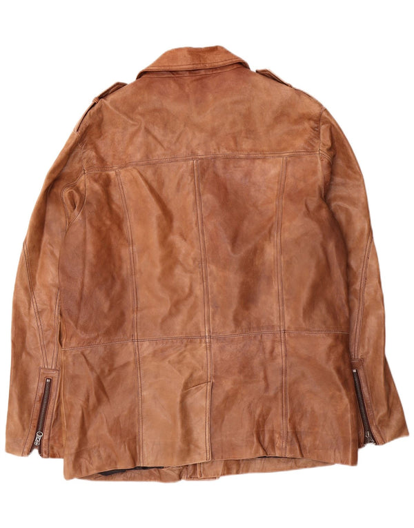 Classics Mens Military Leather Jacket IT 50 Large Brown Leather