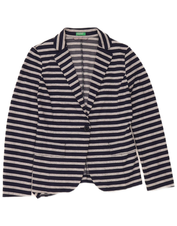 Benetton Womens 1 Button Blazer Jacket UK 10 Small Navy Blue Striped