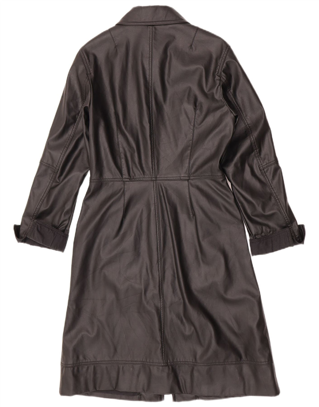 Gas Womens Faux Leather Overcoat UK 12 Medium Black Cotton