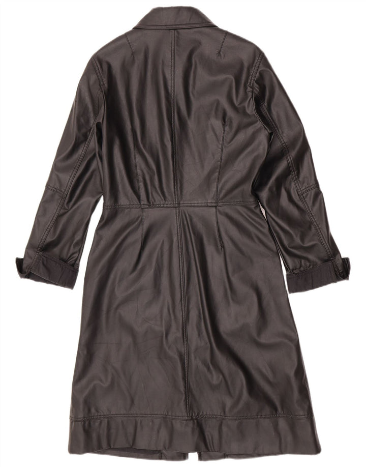 Gas Womens Faux Leather Overcoat UK 12 Medium Black Cotton