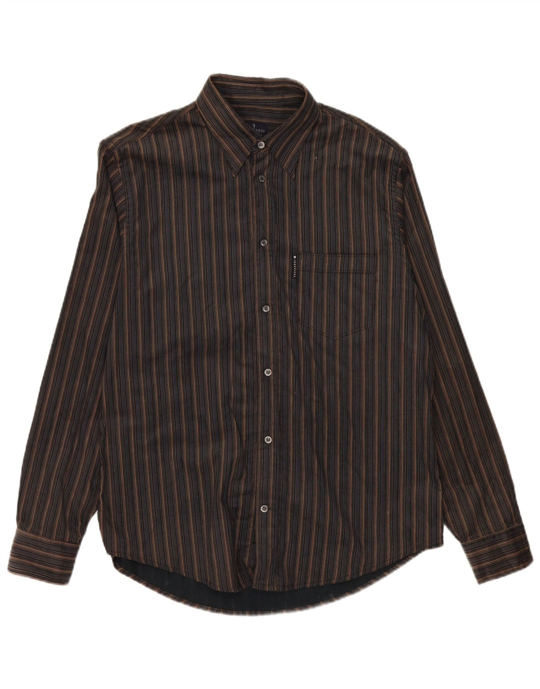 Trussardi Jeans Mens Shirt Large Black Striped Cotton