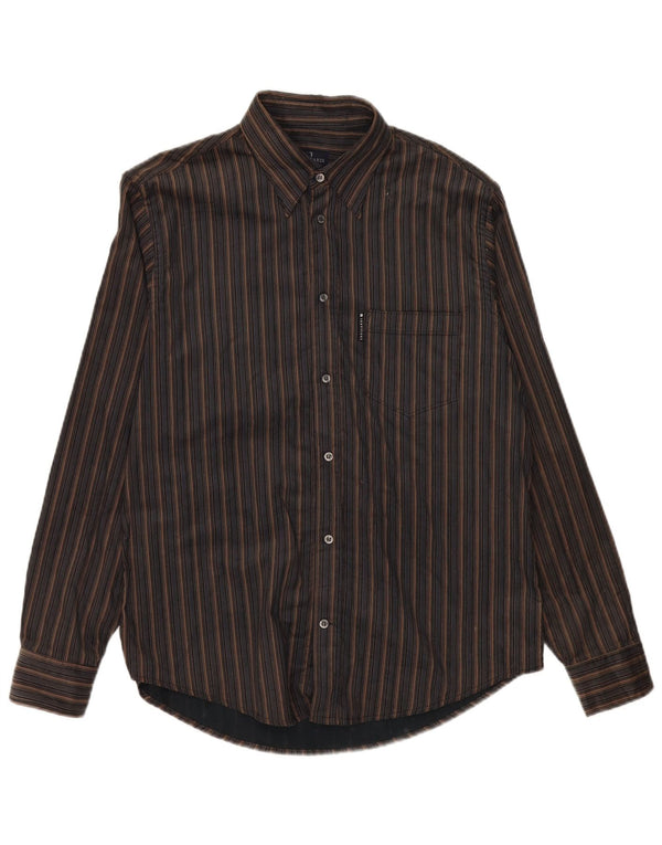 Trussardi Jeans Mens Shirt Large Black Striped Cotton