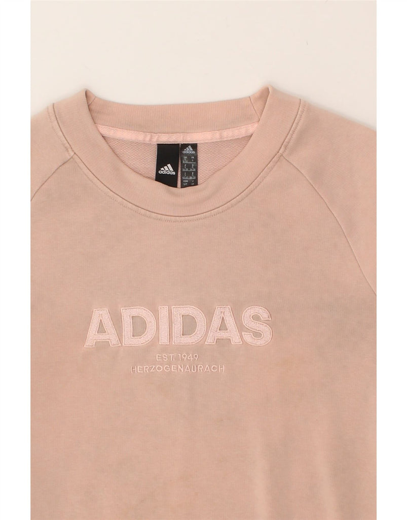ADIDAS Womens Graphic Sweatshirt Jumper UK 8/10 Small Beige Cotton | Vintage Adidas | Thrift | Second-Hand Adidas | Used Clothing | Messina Hembry 