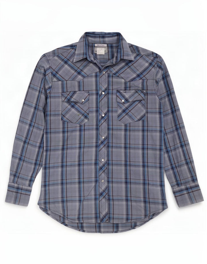 Wrangler Mens Shirt Medium Blue Check Cotton