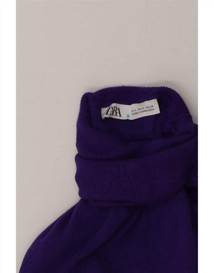 Zara Womens Crop Roll Neck Jumper Sweater UK 10 Small Purple