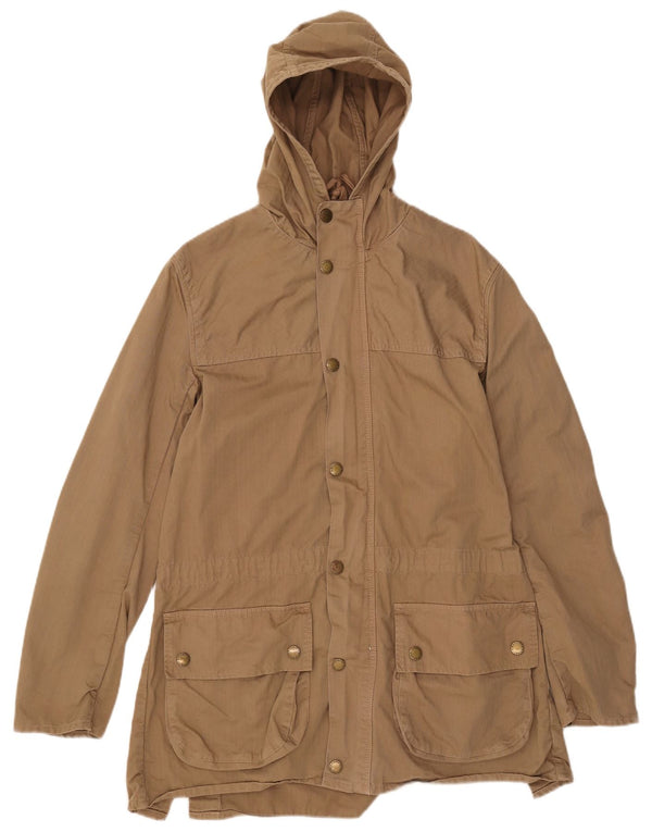 Barbour Mens Hooded Parka Jacket UK 38 Medium Beige Cotton
