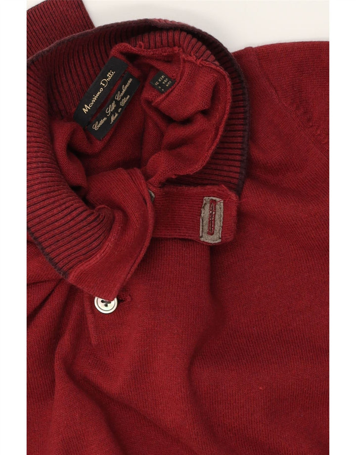 MASSIMO DUTTI Mens Button Neck Jumper Sweater Small Burgundy Cotton