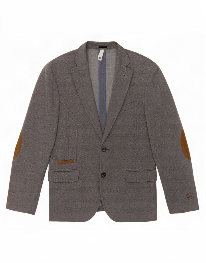 Massimo Dutti Mens 2 Button Blazer Jacket EU 48 Medium Grey Herringbone