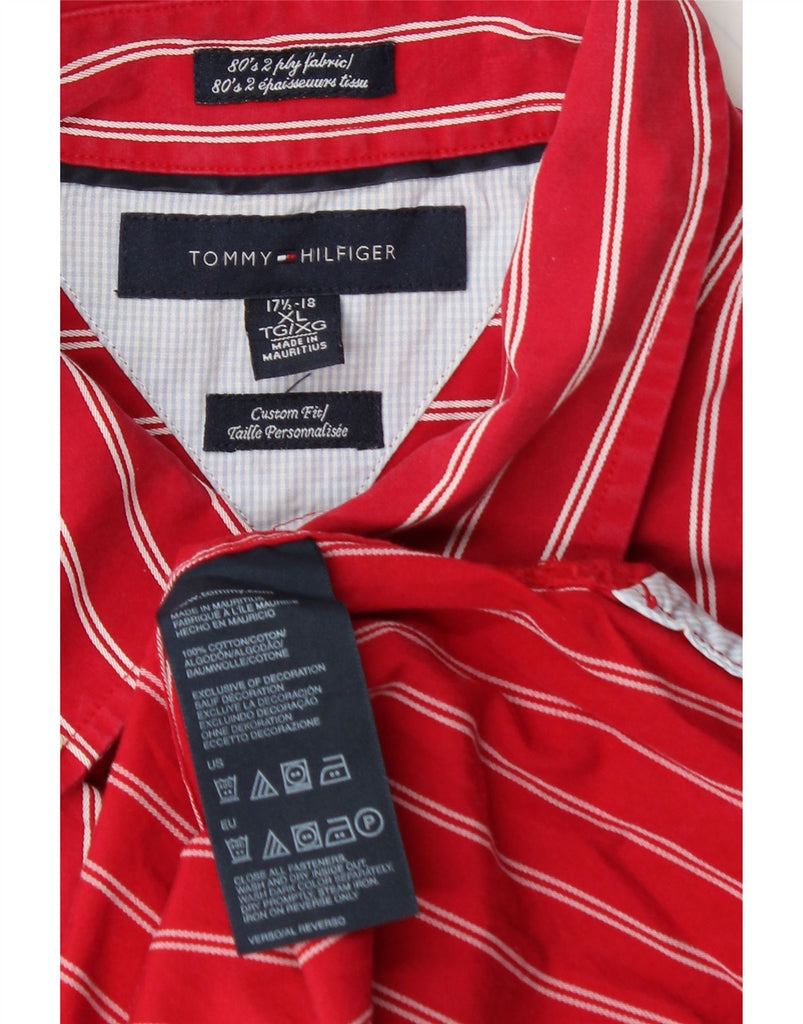 TOMMY HILFIGER Mens Big & Tall Shirt Size 17 1/2-18 XL Red Striped Vintage Tommy Hilfiger and Second-Hand Tommy Hilfiger from Messina Hembry 