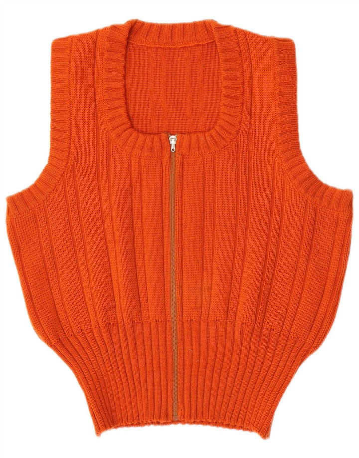 VINTAGE Womens Sleeveless Cardigan Sweater UK 16 Large Orange